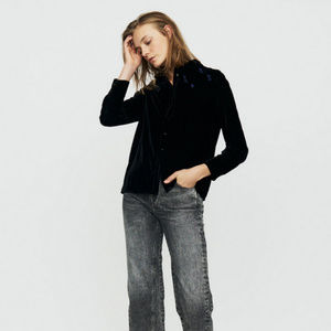 maje Castina embroidered velvet shirt black